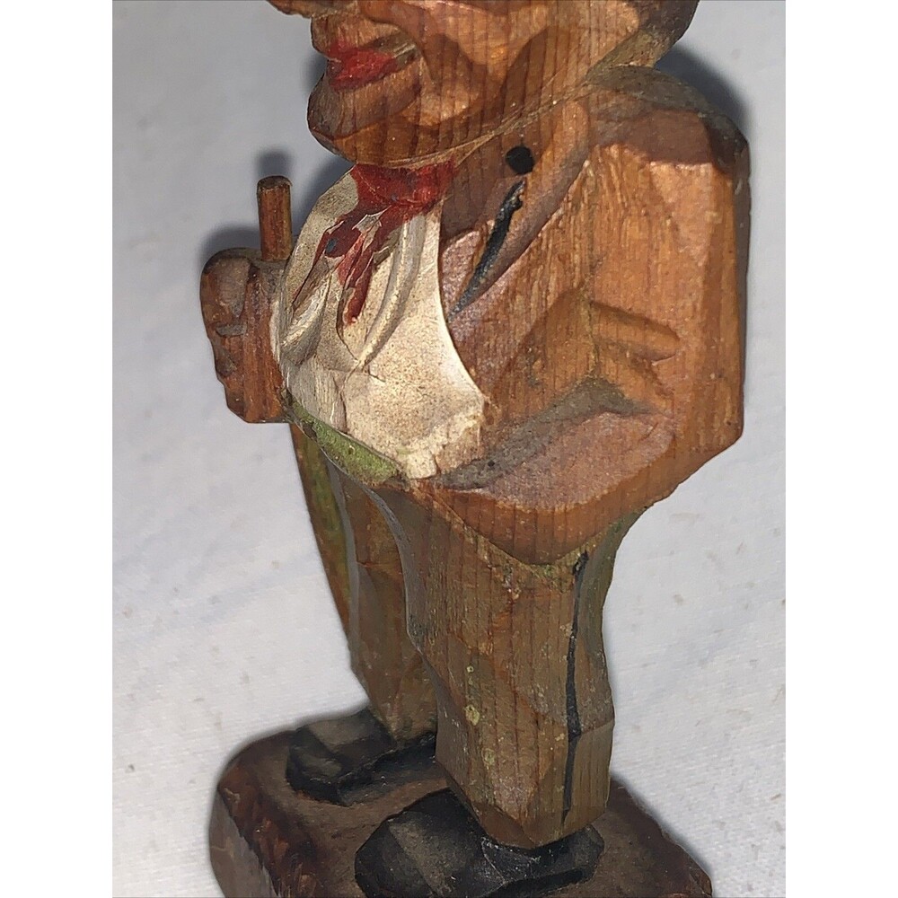 Vintage Hand Carved Wooden Man FolkArt Villager Figurine Top Hat Cane ANRI Style - Picture 11 of 16